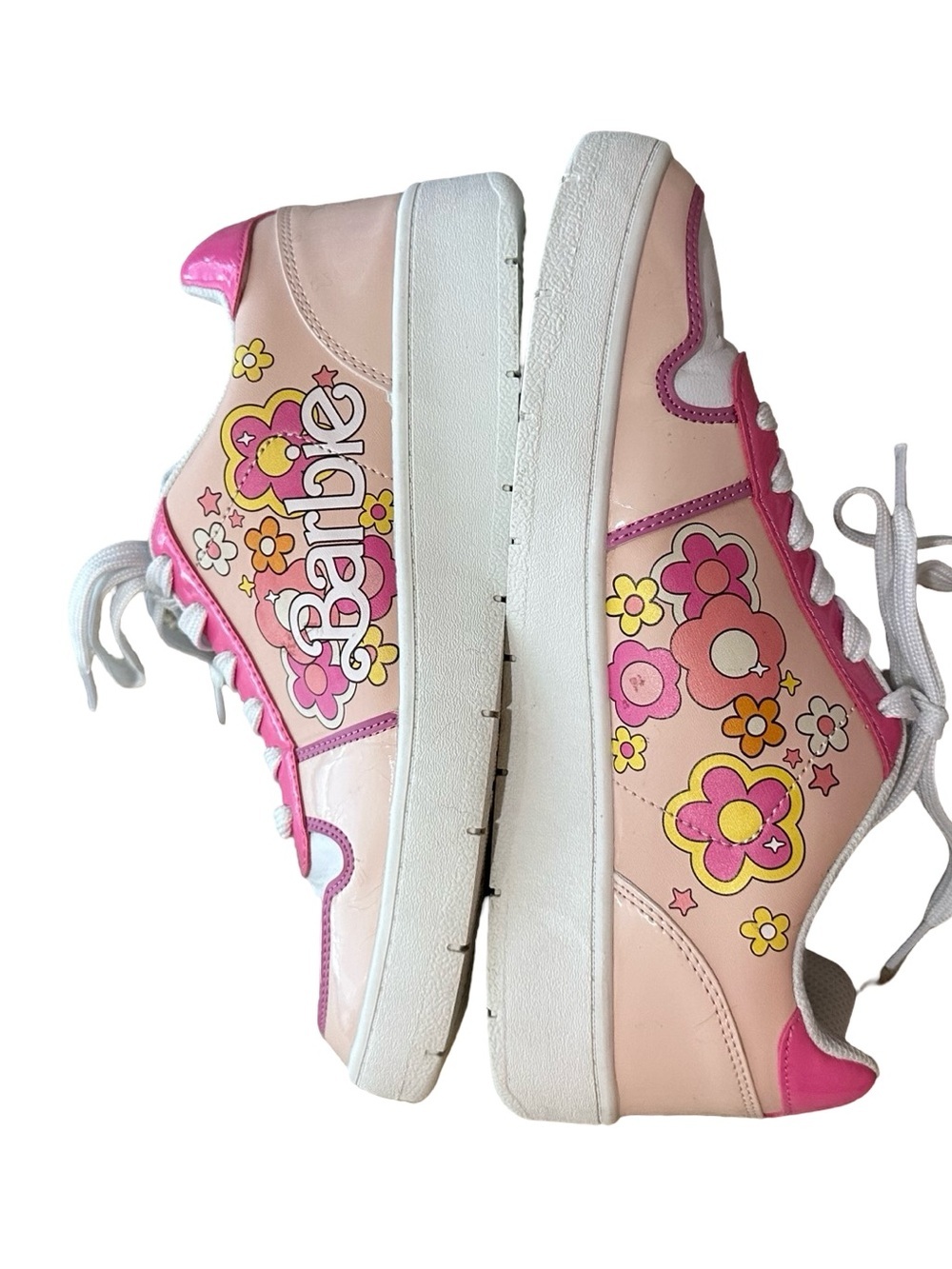 Barbie Y2K Floral Platform Sneakers Women's 10 Pink Patent Retro Chunky Shoes